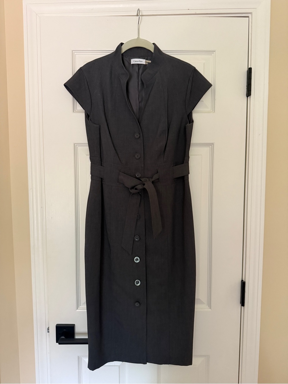 Calvin Klein Gray Belted Midi Dress